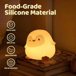 Amorly Silicone Night Light For Kids, 50H Long Battery Penguin Lamp,rechargeable Tap Control, Soft Dimmable Bedside Light With Timer - thumbnail 2