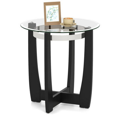 Round Glass End Table 61Cm Side Table Tempered - image 1