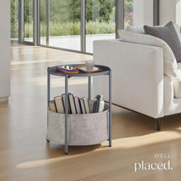 Tectake Bedside Table Canterbury - Round With Removable Shelf, Spacious Basket, 45.5 X 45.5 X 53 Cm - Dark Grey - thumbnail 7