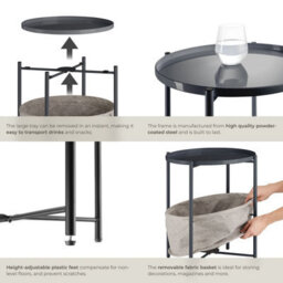 Tectake Bedside Table Canterbury - Round With Removable Shelf, Spacious Basket, 45.5 X 45.5 X 53 Cm - Dark Grey - thumbnail 4
