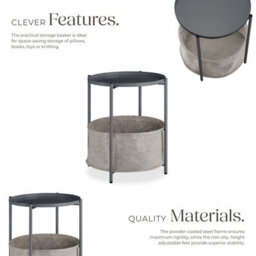 Tectake Bedside Table Canterbury - Round With Removable Shelf, Spacious Basket, 45.5 X 45.5 X 53 Cm - Dark Grey - thumbnail 3