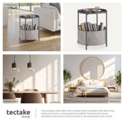 Tectake Bedside Table Canterbury - Round With Removable Shelf, Spacious Basket, 45.5 X 45.5 X 53 Cm - Dark Grey - thumbnail 5