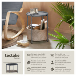 Tectake Bedside Table Canterbury - Round With Removable Shelf, Spacious Basket, 45.5 X 45.5 X 53 Cm - Dark Grey - thumbnail 2