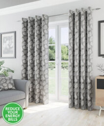 Enhanced Living Oakland Grey Leaf Pattern, Thermal, Room Darkening Pair Of Curtains With Eyelet Top - 66 X 90 Inch (168X229Cm)