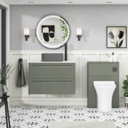 Royal Bathrooms Royal Bathroom Elmore 800mm Matt Green Wall Mounted Countertop Bathroom Vanity Unit 2 Drawer With Art Square Basin - thumbnail 5