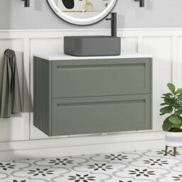 Royal Bathrooms Royal Bathroom Elmore 800mm Matt Green Wall Mounted Countertop Bathroom Vanity Unit 2 Drawer With Art Square Basin - thumbnail 1