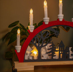 Samuel Alexander 45Cm Battery Operated Light Up Red Wooden Christmas Candle Bridge With 9 Warm White Leds - thumbnail 3