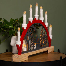 Samuel Alexander 45Cm Battery Operated Light Up Red Wooden Christmas Candle Bridge With 9 Warm White Leds - thumbnail 1