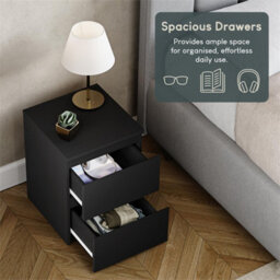 Black Modern 2 Drawer Chest Of Drawers Bedside Table Nightstand Bedroom Furniture - thumbnail 4