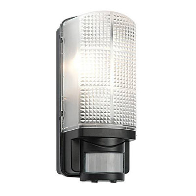 Luminosa Lighting Luminosa Motion 1 Light Outdoor Pir Wall Light Frosted, Black Ip44, E27