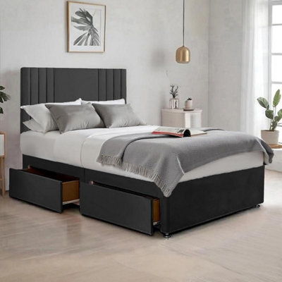 Black Plush Sawana 6Ft Super King Size Bed With 20 Inch Headboard With Mattress And 2Drawers - image 1