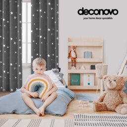 Deconovo Super Soft Foil Star Printed Thermal Insulated Eyelet Blackout Curtains For Kids, W55 X L72 Inch, Dark Grey, 2 Panels - thumbnail 5