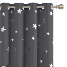 Deconovo Super Soft Foil Star Printed Thermal Insulated Eyelet Blackout Curtains For Kids, W55 X L72 Inch, Dark Grey, 2 Panels - thumbnail 1