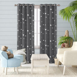 Deconovo Super Soft Foil Star Printed Thermal Insulated Eyelet Blackout Curtains For Kids, W55 X L72 Inch, Dark Grey, 2 Panels - thumbnail 2