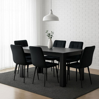 Kosy Koala Dark Grey Dining Table Set With 6 Black Tufted Velvet Chairs Dining Room Furniture - image 1