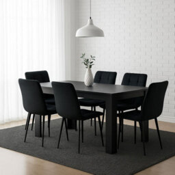 Kosy Koala Dark Grey Dining Table Set With 6 Black Tufted Velvet Chairs Dining Room Furniture - thumbnail 1