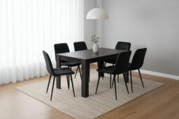 Kosy Koala Dark Grey Dining Table Set With 6 Black Tufted Velvet Chairs Dining Room Furniture - thumbnail 2
