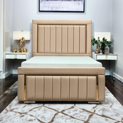 UKBEDFURNITURE Princess Beige Plush Valvet Upholstered Bed Frame Only - Slatted Base - 48 Inch Headboard - image 1