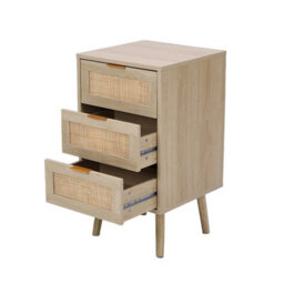 Living And Home Light Wood Grain Rattan 3 Drawer Solid Leg Bedroom Storage Nightstand Table - thumbnail 5