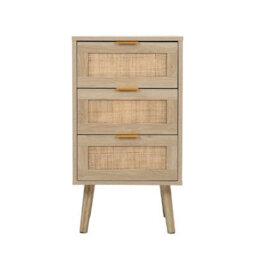 Living And Home Light Wood Grain Rattan 3 Drawer Solid Leg Bedroom Storage Nightstand Table - thumbnail 4