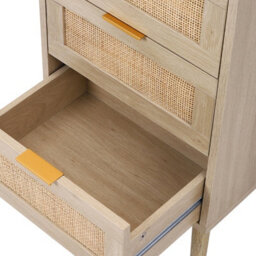 Living And Home Light Wood Grain Rattan 3 Drawer Solid Leg Bedroom Storage Nightstand Table - thumbnail 7