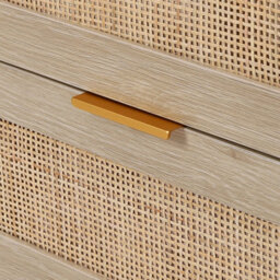 Living And Home Light Wood Grain Rattan 3 Drawer Solid Leg Bedroom Storage Nightstand Table - thumbnail 6