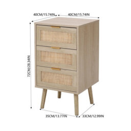 Living And Home Light Wood Grain Rattan 3 Drawer Solid Leg Bedroom Storage Nightstand Table - thumbnail 8