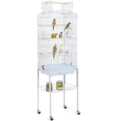 Yaheetech White Open Top Metal Bird Cage Large Rolling Parrot Cage W/ Slide-Out Tray - image 1