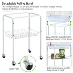 Yaheetech White Open Top Metal Bird Cage Large Rolling Parrot Cage W/ Slide-Out Tray - thumbnail 7