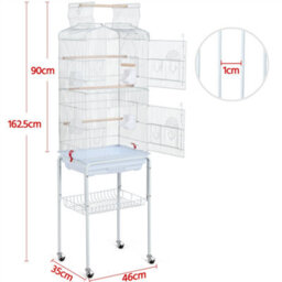 Yaheetech White Open Top Metal Bird Cage Large Rolling Parrot Cage W/ Slide-Out Tray - thumbnail 3