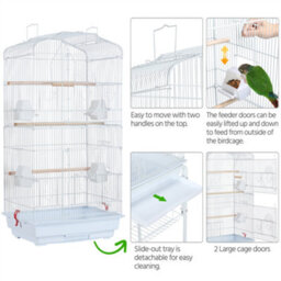 Yaheetech White Open Top Metal Bird Cage Large Rolling Parrot Cage W/ Slide-Out Tray - thumbnail 6