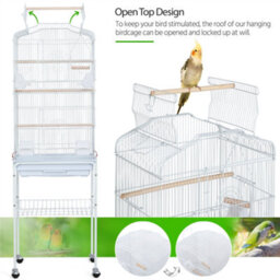 Yaheetech White Open Top Metal Bird Cage Large Rolling Parrot Cage W/ Slide-Out Tray - thumbnail 5