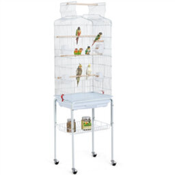 Yaheetech White Open Top Metal Bird Cage Large Rolling Parrot Cage W/ Slide-Out Tray - thumbnail 2