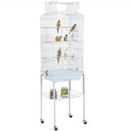Yaheetech White Open Top Metal Bird Cage Large Rolling Parrot Cage W/ Slide-Out Tray