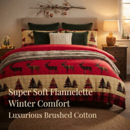 Stag Flannelette 100% Natural Brushed Cotton Luxurious Duvet Cover Sets Reversible Bedding Sets With Matching Pillowcases - thumbnail 5