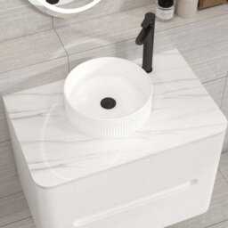 Royal Bathrooms Venice 700mm Gloss White Wall Mounted Bathroom Countertop Vanity Unit 2 Drawer With Round Basin - thumbnail 6