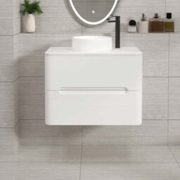 Royal Bathrooms Venice 700mm Gloss White Wall Mounted Bathroom Countertop Vanity Unit 2 Drawer With Round Basin - thumbnail 1
