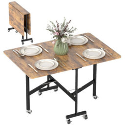 Rustic Brown Drop Leaf Table With Rolling Wheels Folding Dining Table - thumbnail 6