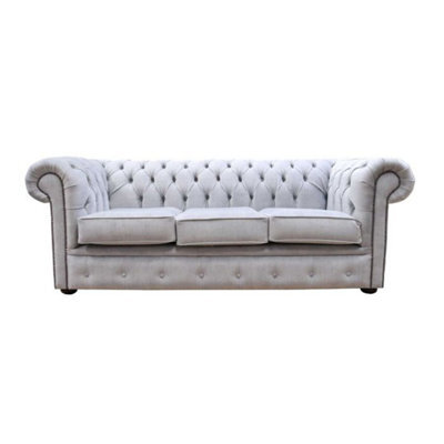Chesterfield Handmade 3 Seater Sofa Odyssey Silver Velvet Fabric In Classic Style - image 1