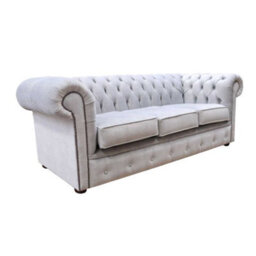Chesterfield Handmade 3 Seater Sofa Odyssey Silver Velvet Fabric In Classic Style - thumbnail 2