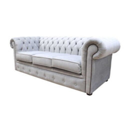 Chesterfield Handmade 3 Seater Sofa Odyssey Silver Velvet Fabric In Classic Style - thumbnail 3