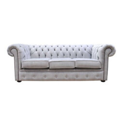 Chesterfield Handmade 3 Seater Sofa Odyssey Silver Velvet Fabric In Classic Style - thumbnail 1