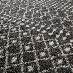 The Rugs Soft Moroccan Diamond Shaggy Rugs And Runners High Pile Dark Grey And Ivory Living Room Kitchen Hallway 1040 - thumbnail 3