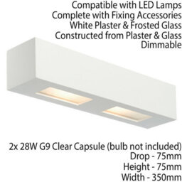 Dimmable Twin Wall Light Primed White (Ready To Paint) Box Down Lamp Fitting - thumbnail 2