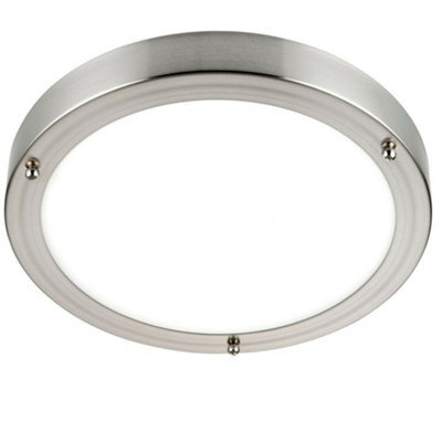 Flush Bathroom Ceiling Light Satin Nickel Ip44 Round Led Cool White Lamp Fitting - image 1