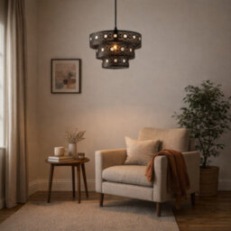 Happy Homewares Matte Black Acrylic Gem Moroccan Style Triple Tier Pendant Lamp Shade - thumbnail 6