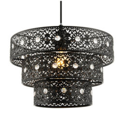 Happy Homewares Matte Black Acrylic Gem Moroccan Style Triple Tier Pendant Lamp Shade - thumbnail 2