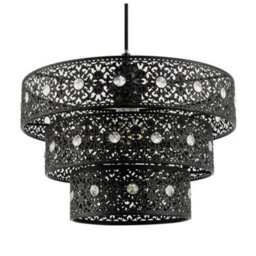 Happy Homewares Matte Black Acrylic Gem Moroccan Style Triple Tier Pendant Lamp Shade - thumbnail 1