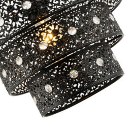 Happy Homewares Matte Black Acrylic Gem Moroccan Style Triple Tier Pendant Lamp Shade - thumbnail 3