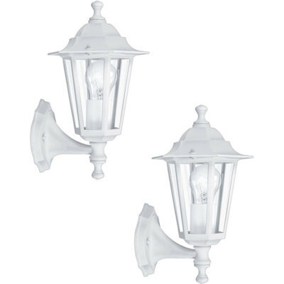Set Of 2 Ip44 Outdoor White Aluminium Lanterns - 60W E27 Porch Lights - image 1